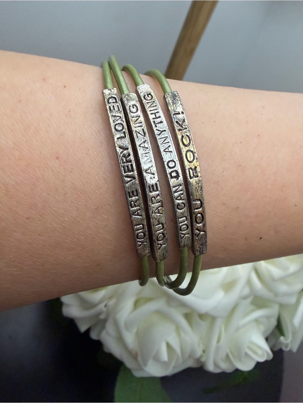 Olive Green Inspirational Multi-String Bracelet